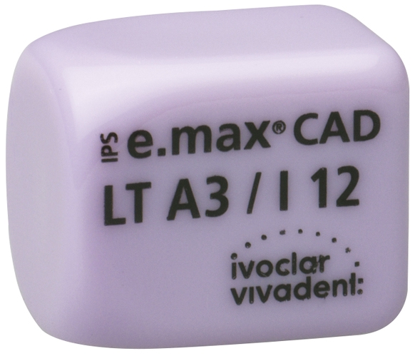 IPS E.MAX CAD MONOLITHIC SOLUTIONS LT (Basse Translucidité) I12 La boîte de 5, inLab LT I12 BL 42-1839
